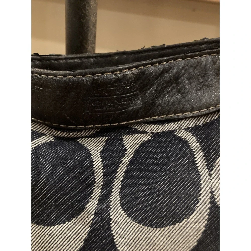 Coach Zoe Mini Blue Denim Signature Jacquard Black‎ Leather Shoulder Bag 41860 - Picture 6 of 11